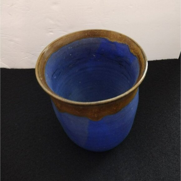 Handcrafted Blue Brown Pottery Vase, Signed Molly Watson, Molly Wat Ceramics Art - Picture 7 of 8